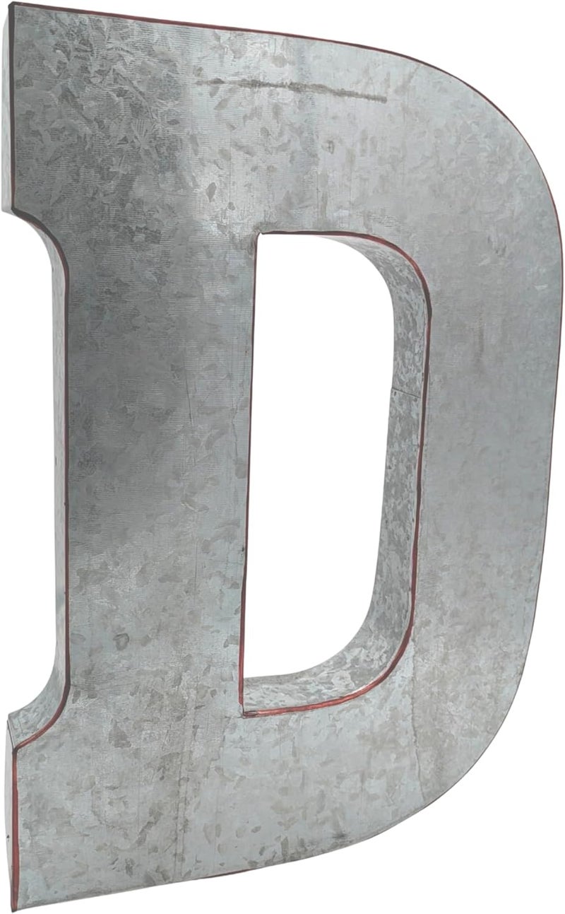 Science Purchase 20" Metal Letter D Wall Decor, Silver with Rusted Edges, Galvanized Wall Mountable Decoration for Country, Mid-Century, or Farmhouse Themed Room or Event - Image 1